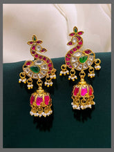 Jadau Peacock Jhumkis With Screw Back - KE00342